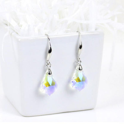 Fashion Baroque Leaf Dangle Earrings Women Silver Plated Pin Austrian Crystal Tourmaline Maple Leaf Earrings Jewelry