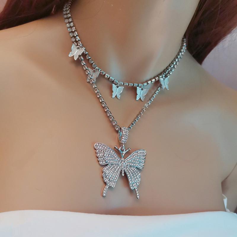 Jewelry Personality Geometric Flash Diamond Temperament Necklace Female Creative Mix and Match Butterfly Diamond Set Necklace