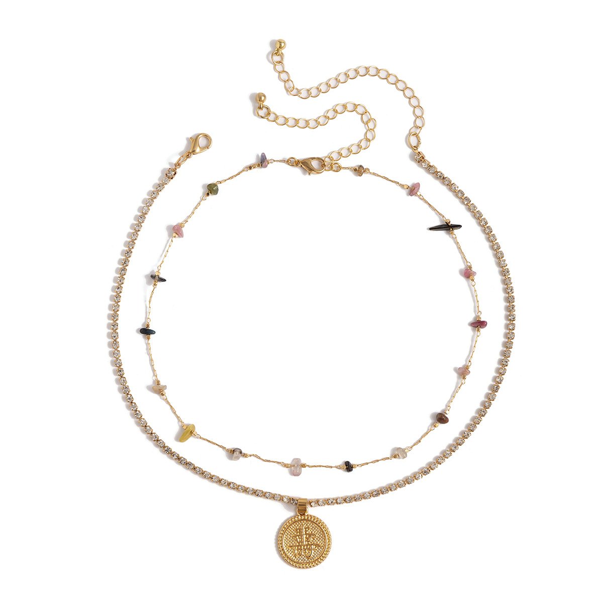 Jewelry Retro Claw Chain Pendant Necklace Ethnic Irregular Gravel Double-layer Chinese Character Necklace Female