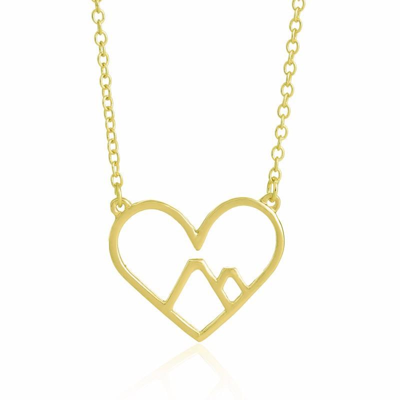 Explosive jewelry simple love peach heart hollow mountain necklace empty peach heart mountain pendant clavicle chain