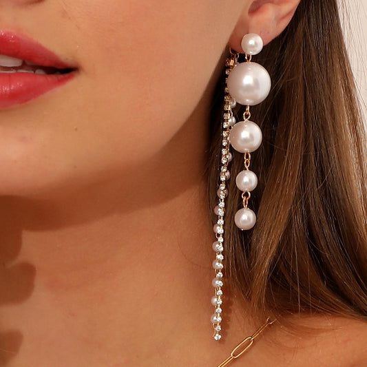 Elegant temperament multi-layer pearl earrings full of diamonds splicing atmospheric tassel earrings exquisite earrings ear jewelry women