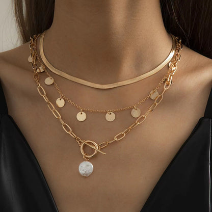Jewelry Simple Retro Geometric Snake Bone Chain Necklace Feminine Sexy Disc OT Buckle Necklace