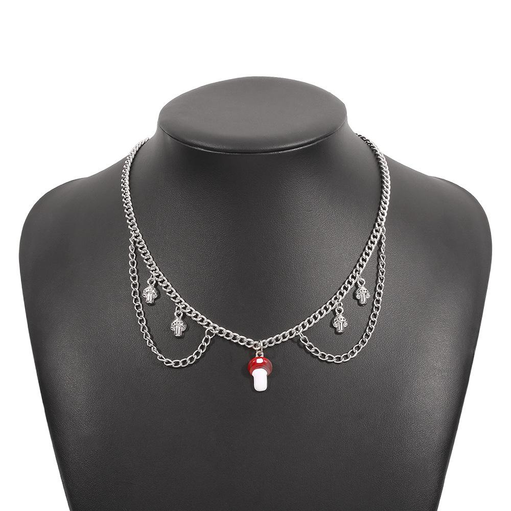 N984 Simple Fashion Necklace Niche Design Mushroom Pendant Necklace Geometric Drip Oil Short Necklace Women