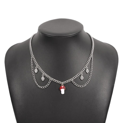 N984 Simple Fashion Necklace Niche Design Mushroom Pendant Necklace Geometric Drip Oil Short Necklace Women