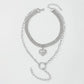 N9311 Exaggerated Personality Street Shot Back Chain Trendy Cool Ring Heart Necklace Geometric Alloy Double Layer Necklace Female