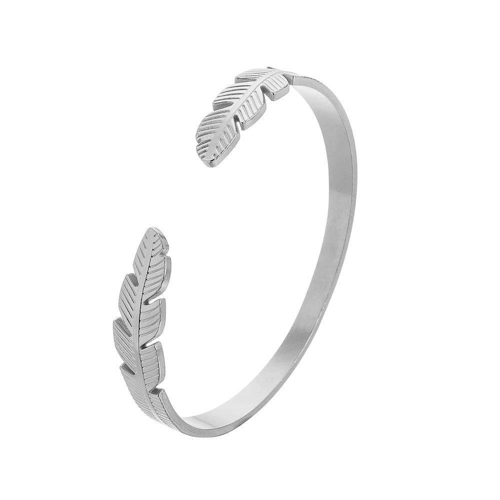 Ladies Nowadays High Quality Stainless Steel Exquisite Sexy Open Metal Geometric Design Feather Bracelet