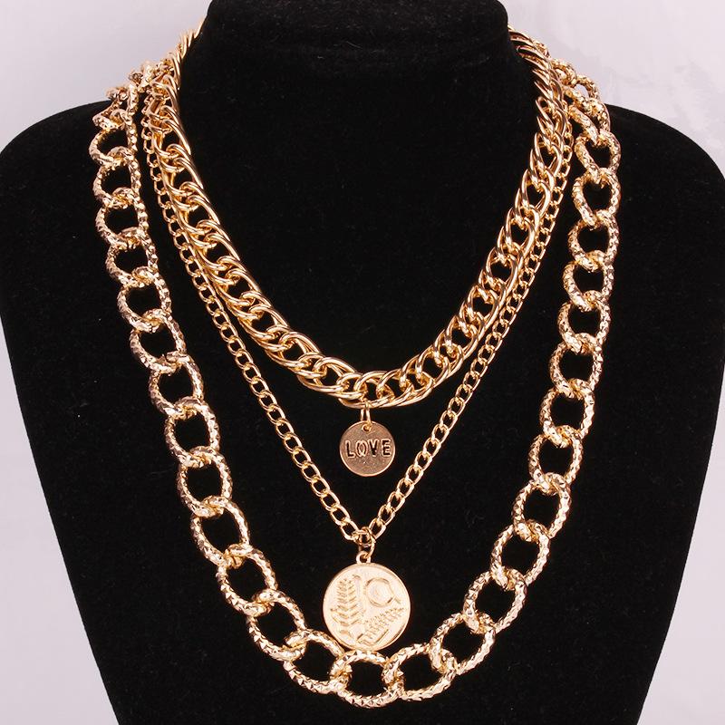 Multi-layer necklace female ins cold hip-hop fashion simple design trend letter pendant