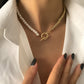 Jewelry Retro Simple Imitation Pearl Tag Necklace Hip Hop Trend Round Bead Snake Bone Chain Necklace