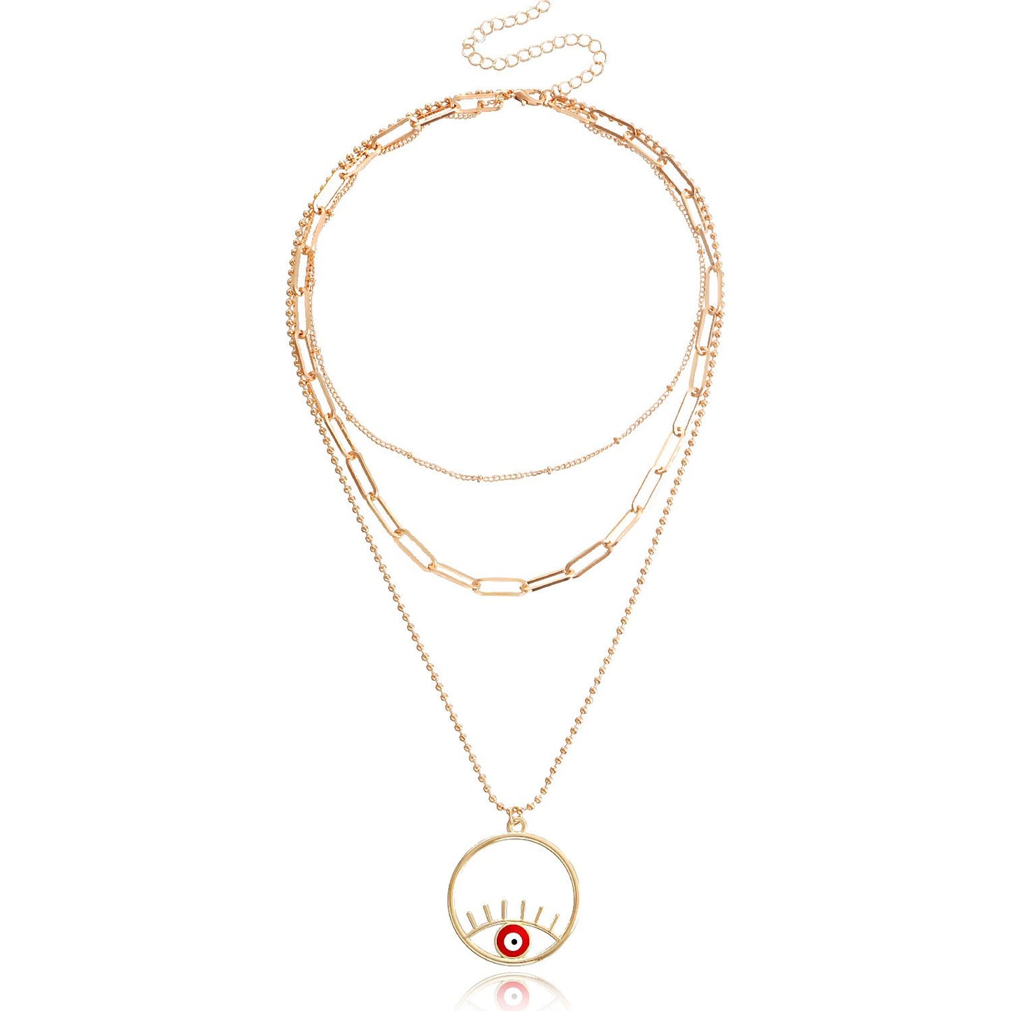 Jewelry Retro Contrast Color Personality Eye Geometric Necklace Ethnic Multi-layer Ring Pendant Necklace