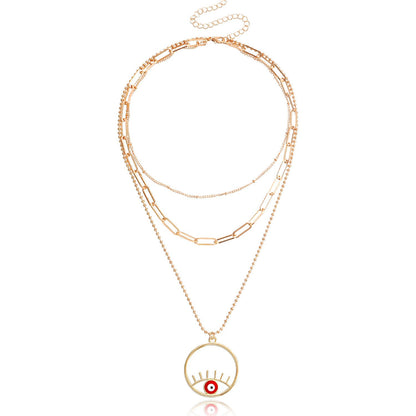 Jewelry Retro Contrast Color Personality Eye Geometric Necklace Ethnic Multi-layer Ring Pendant Necklace