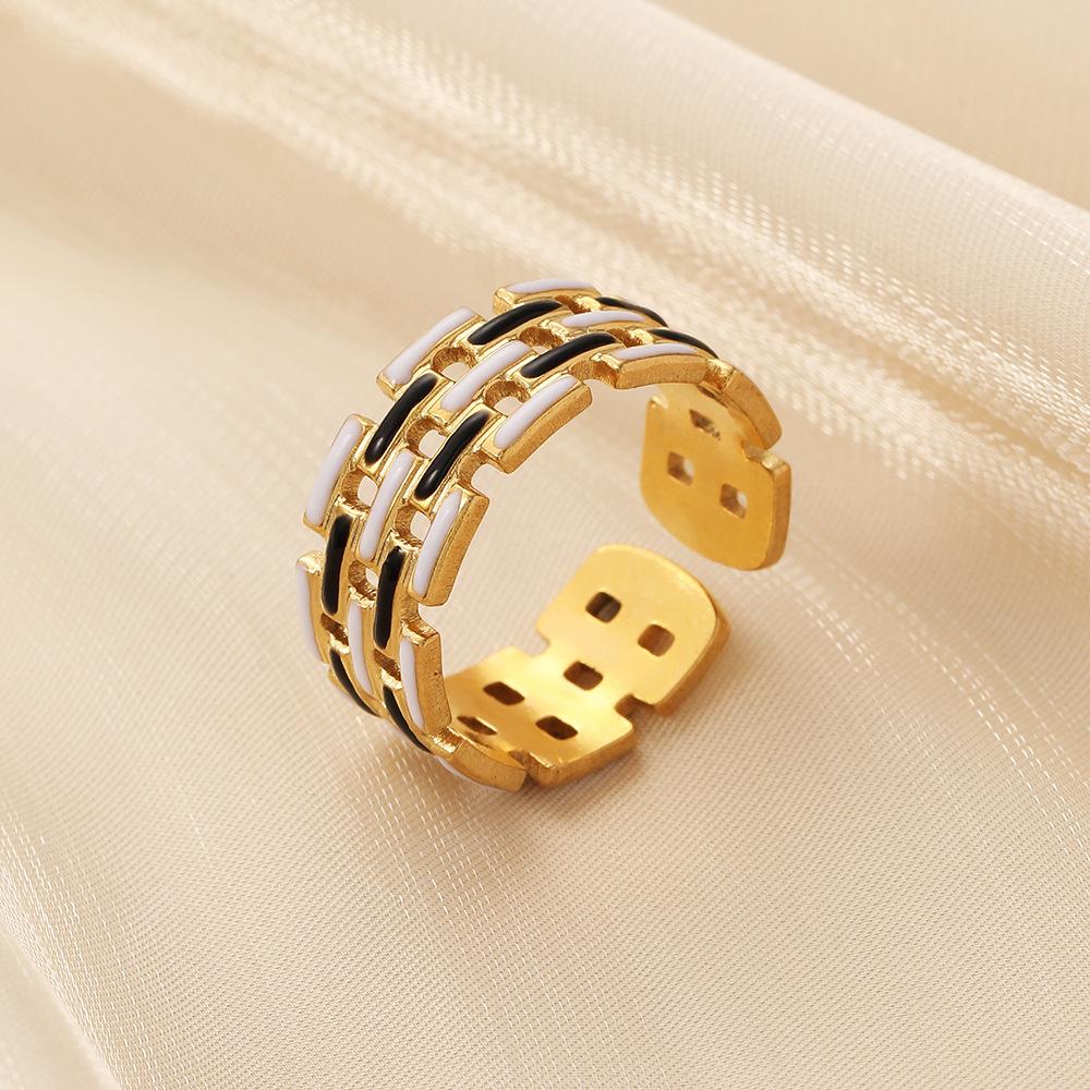 Fashion Simple Color Line Pick Hollow Stainless Steel Open Ring Titanium Steel Drip Oil Ring For Women