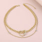 N9161 TikTok inlaid glass diamond geometric chain necklace double layered love punk necklace