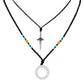 Personality Men's Double Layer Stainless Steel Sword Circle Roman Numeral Pendant Rope Bead Necklace