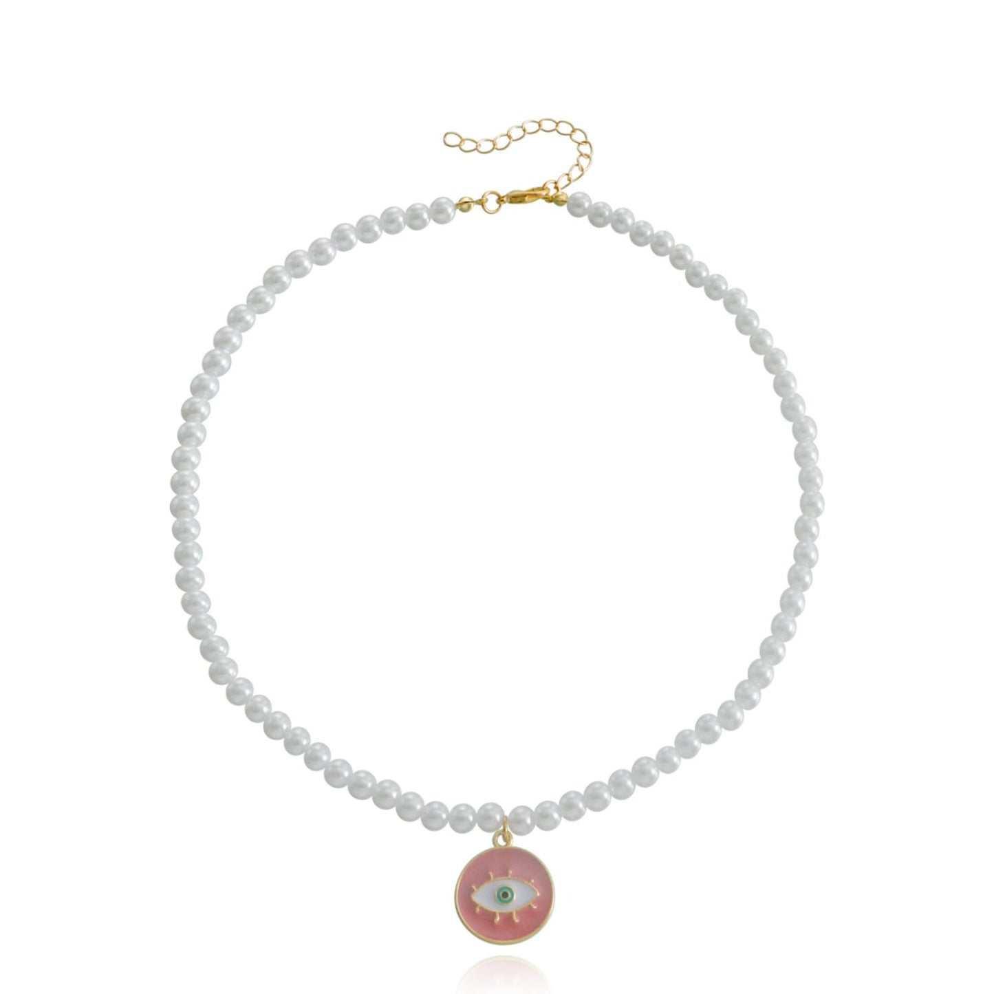 Jewelry Acrylic Pearl Beaded Necklace Devil's Eye Pendant Necklace Niche Short Style Jewelry