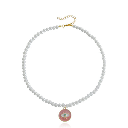 Jewelry Acrylic Pearl Beaded Necklace Devil's Eye Pendant Necklace Niche Short Style Jewelry