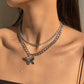 N9341 Exaggerated Double Layer Necklace Female Hip Hop Personality Thick Chain Necklace Creative Butterfly Pendant Necklace