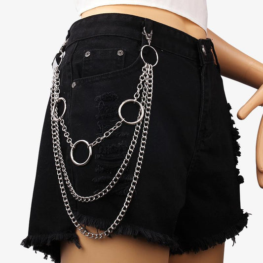 Trendy personality hip-hop metal ring waist chain fashion punk cool handsome multi-layer clothes chain waist decoration