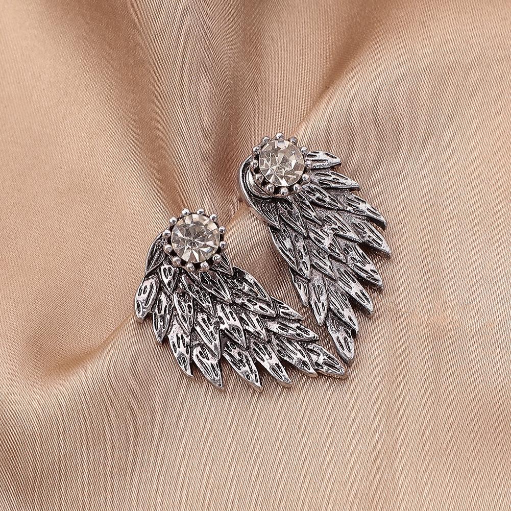 Retro Harajuku Stereo Wings Trendy Earrings Feather Diamond Fashion Alloy Beautiful Temperament Piercing Earrings C611