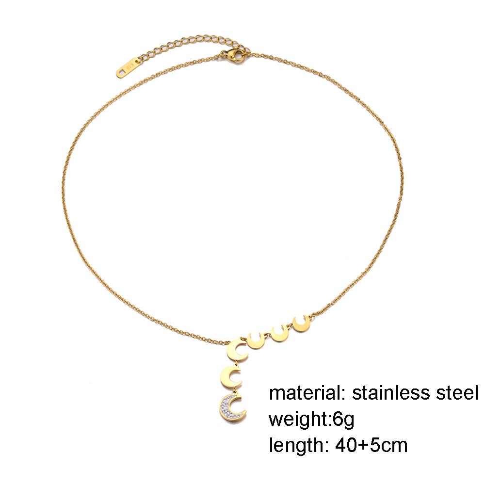 Minority diamond-encrusted moon tassel pendant all-match fashion titanium steel gold-plated crescent moon necklace for women