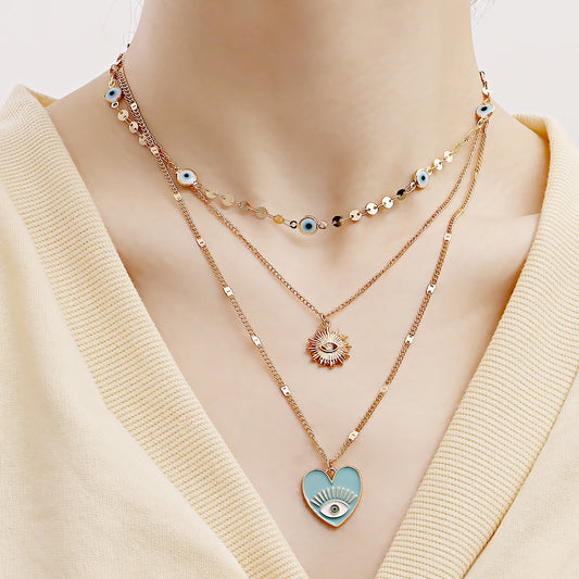 Jewelry ins multi-layer devil's eye collarbone chain cold eyes necklace female niche design sense