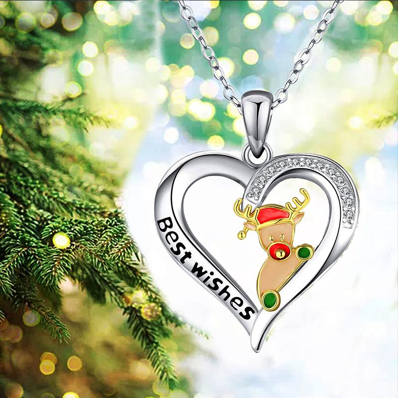 Explosive women's 925 silver Christmas elk drop oil lettering necklace bestes holiday gift