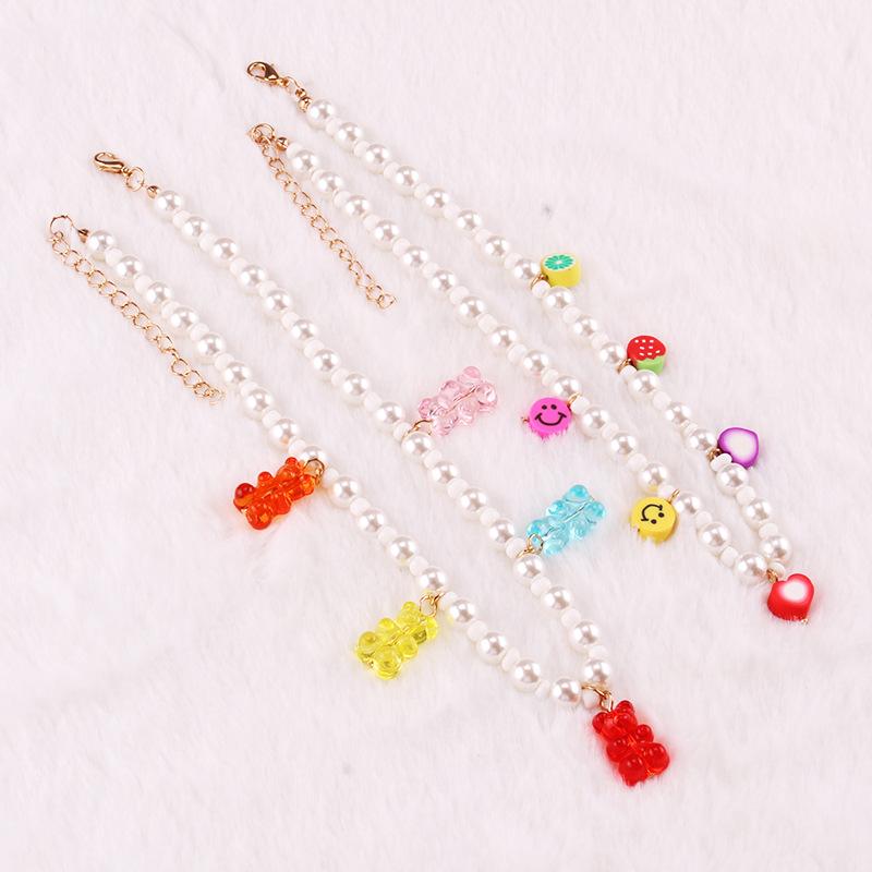 Simple soft clay accessories imitation pearl necklace resin bear accessories imitation pearl trendy necklace