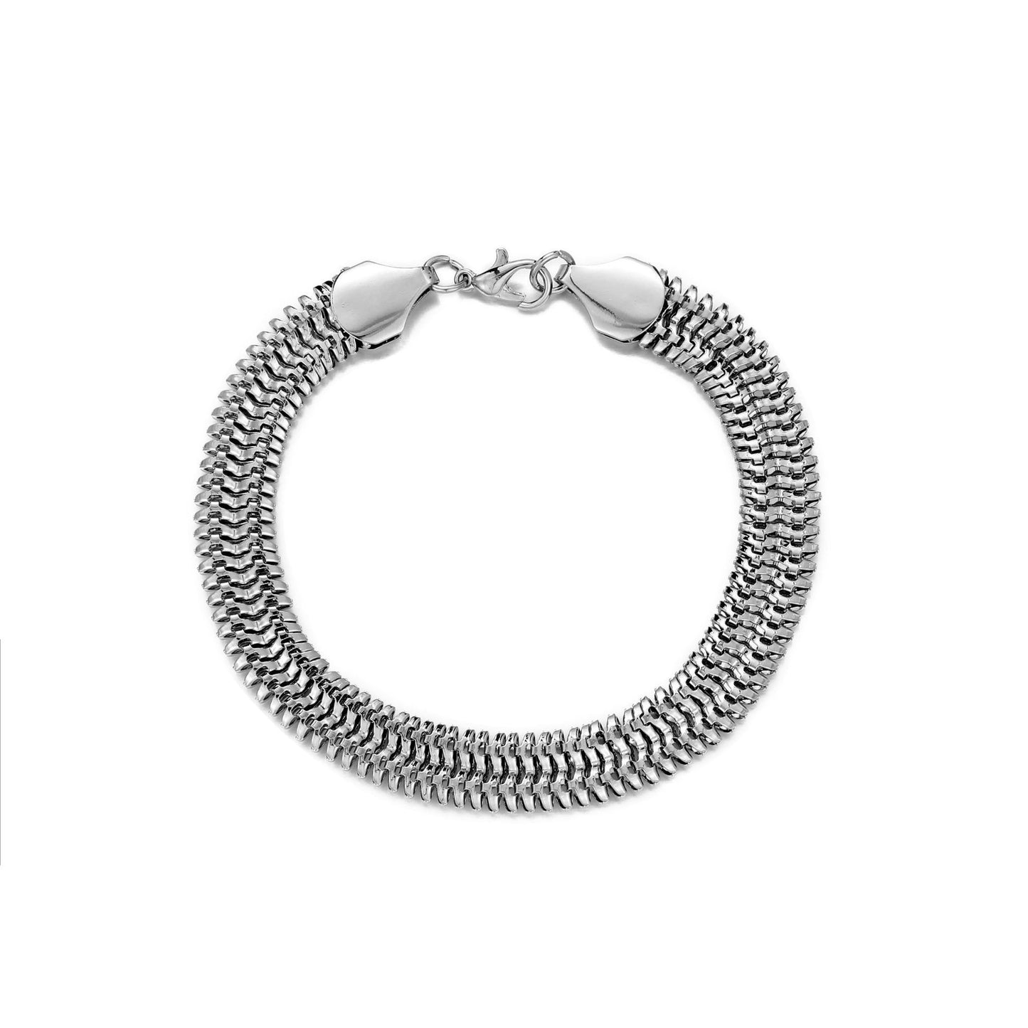 Fashion Simple Double Row Flat Snake Silver Chain Retro Versatile Personality Trend Men's Bracelet