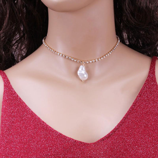 Jewelry simple cold diamond chain necklace fashion exaggerated special-shaped pearl pendant necklace