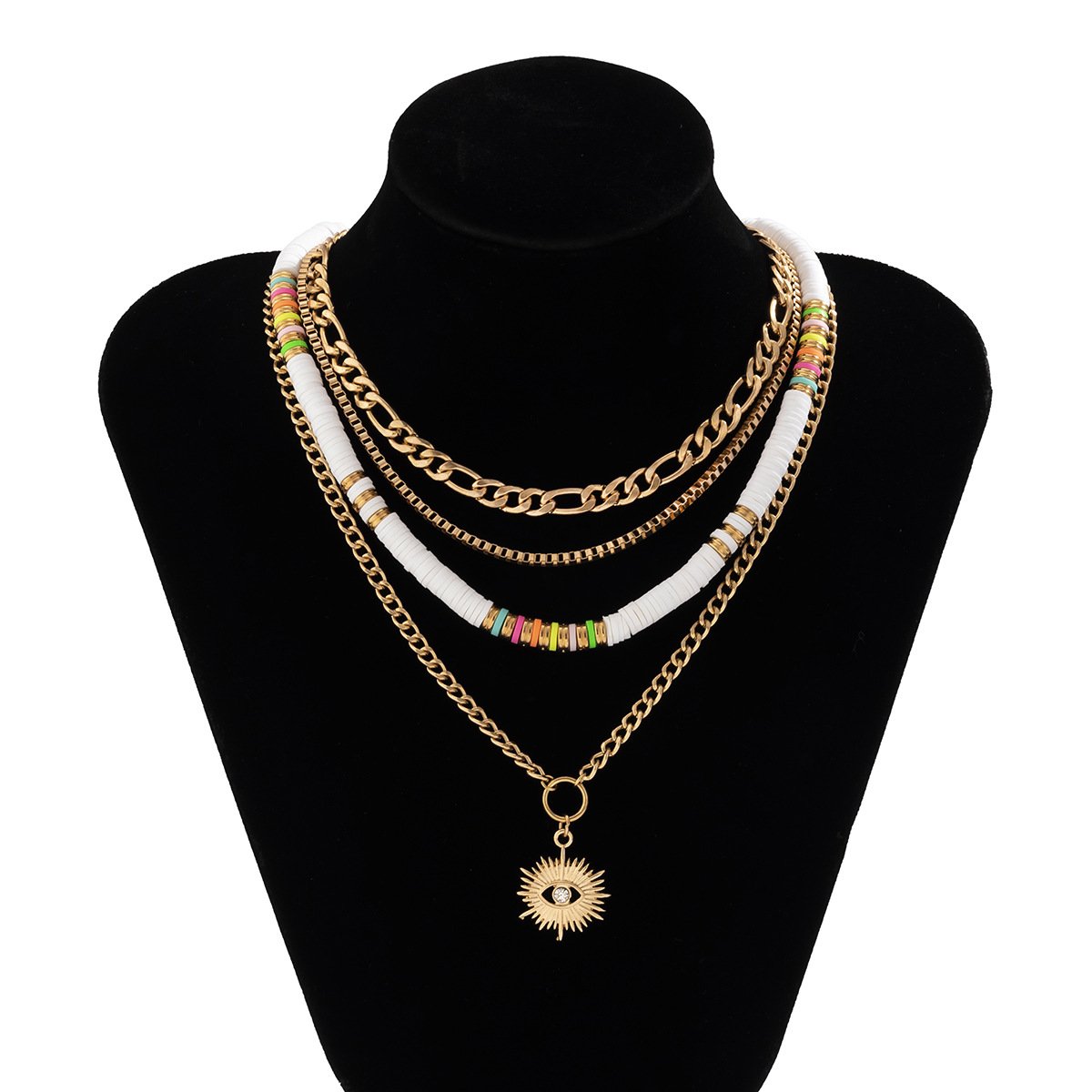 Jewelry Ethnic Soft Pottery Color Necklace Trendy Personality Metal Diamond Eye Pendant Necklace Female