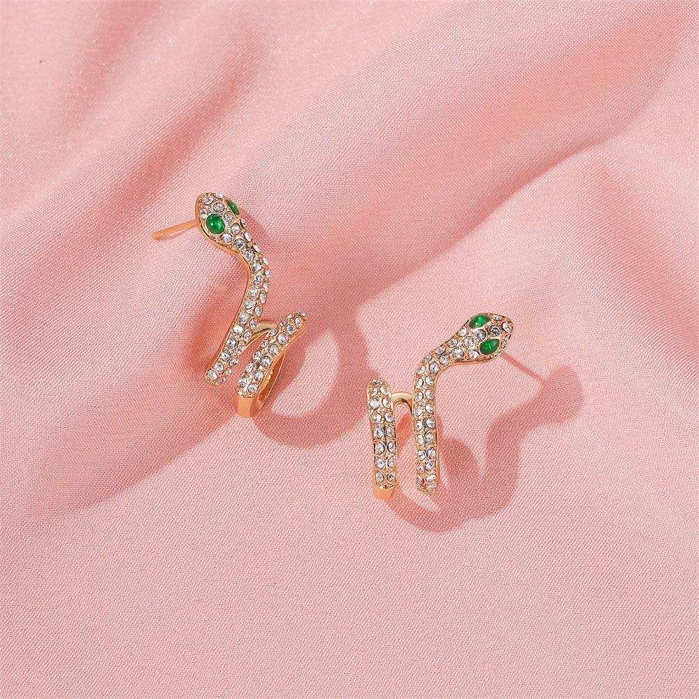 Creative Earrings Personality Micro-inlaid Zircon Snake Ear Clip Simple Temperament Snake Winding Stud Earrings