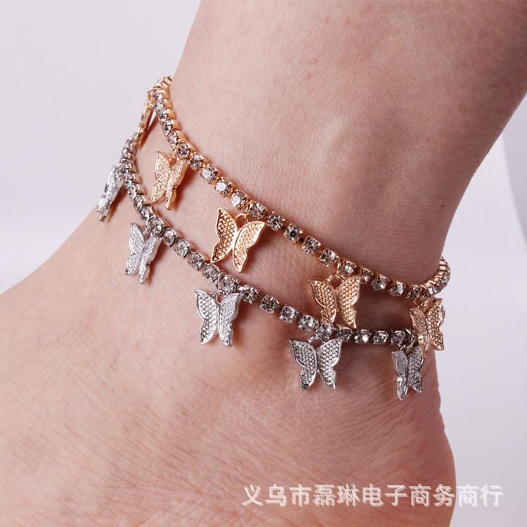 Diamond Butterfly Net Red Anklet Sexy Foot Decoration Simple Personality Flash Diamond Female Tassel Anklet Anklet