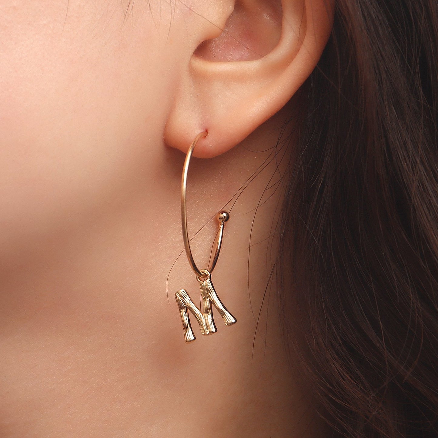 Jewelry punk geometric letter M pendant earrings female insC-shaped large ring earrings