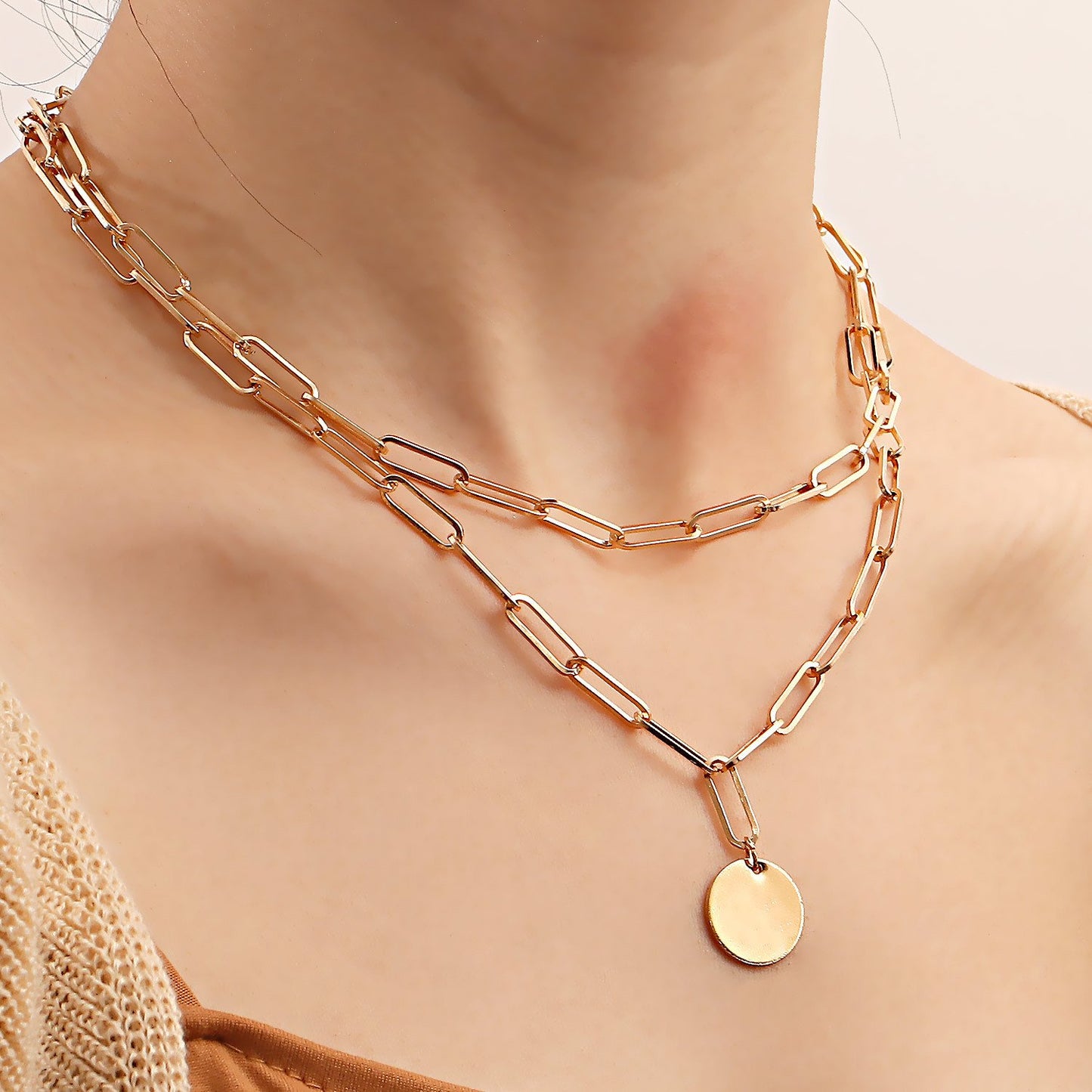 Jewelry creative simple necklace choker personality exaggerated punk disc double back necklace