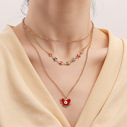 Jewelry Temperament Colorful Butterfly Devil's Eye Necklace Female Creative Eye Geometric Personality Necklace
