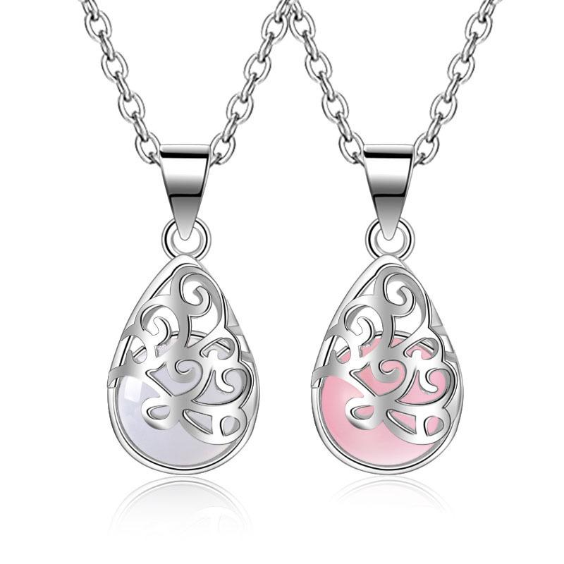 Fashion Jewelry Necklace Female Cat Eye Imitation Moonstone Pendant Hollow Geometric Water Drop Jewelry