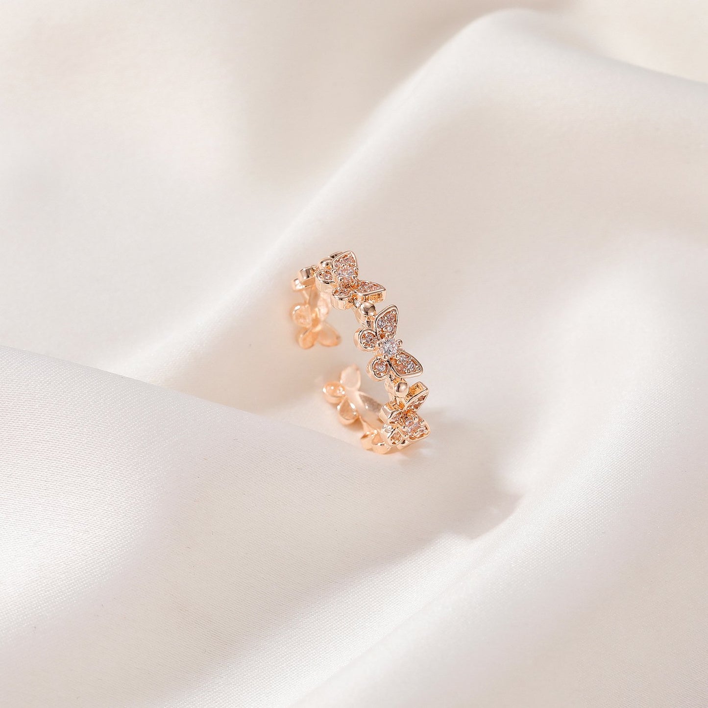 Full diamond opening butterfly ring ins cold simple zircon adjustable ring female