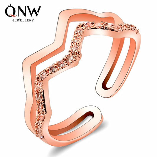 Jewelry personalized double-layer wavy ring female fashion hipster copper inlaid zircon open ring