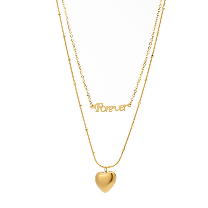 Titanium steel love necklace women's older style ins double-layer sweater chain autumn and winter niche design sense