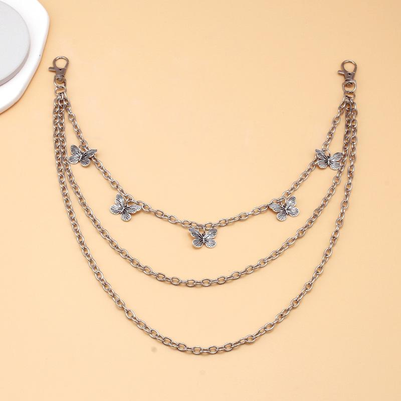 Jewelry Trend Versatile Butterfly Pendant Three-layer Pants Chain Matching JK Jeans Fashion Body Chain