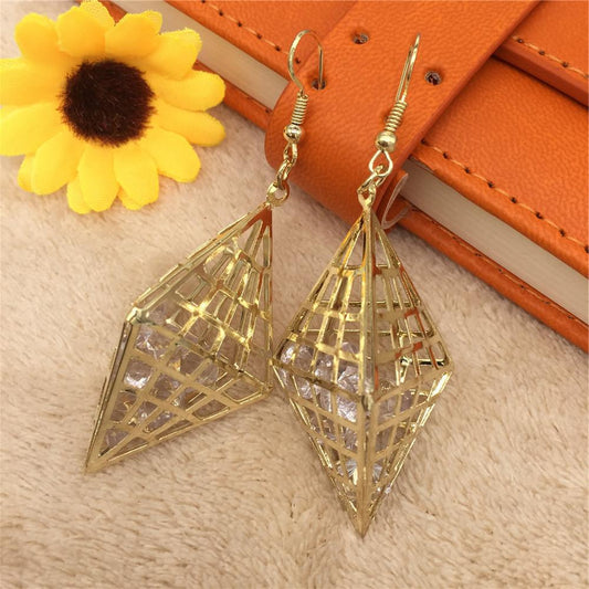 Metal Cone Frame Earrings Imitation Zircon Earrings OL Versatile Ladies Fashion Jewelry