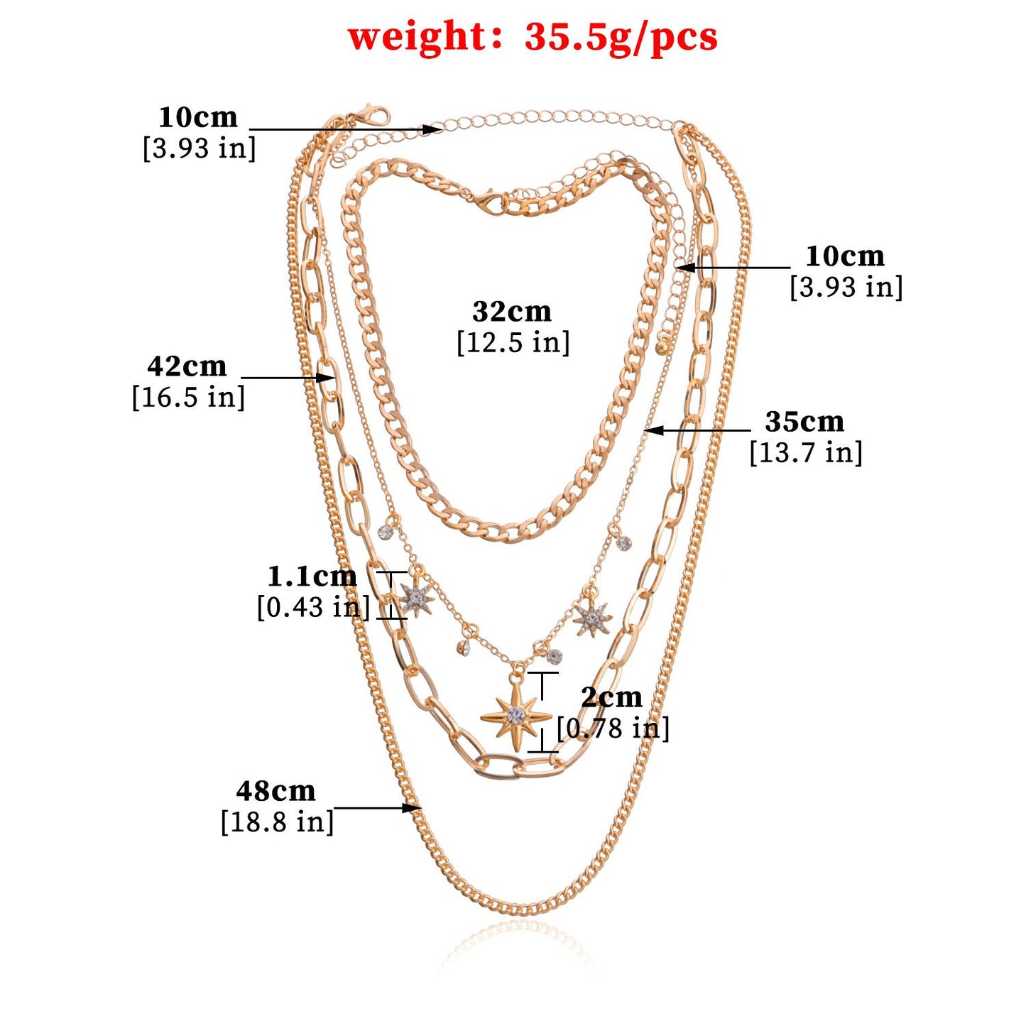 Jewelry Fashion Geometric Diamond Starburst Pendant Necklace Femininity Luxury Multilayer Rhinestone Necklace