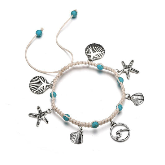 Simple jewelry knotted shell conch turquoise alloy pendant anklet personalized fashion anklet