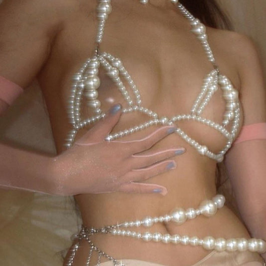 Sexy Vacation Imitation Pearl Bra Dress Chain Trendy Bikini Chain Body Chain Women