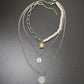 Jewelry Imitation Pearl Inlaid Gemstone Multilayer Necklace Retro Temperament Embossed Round Card Two-piece Necklace