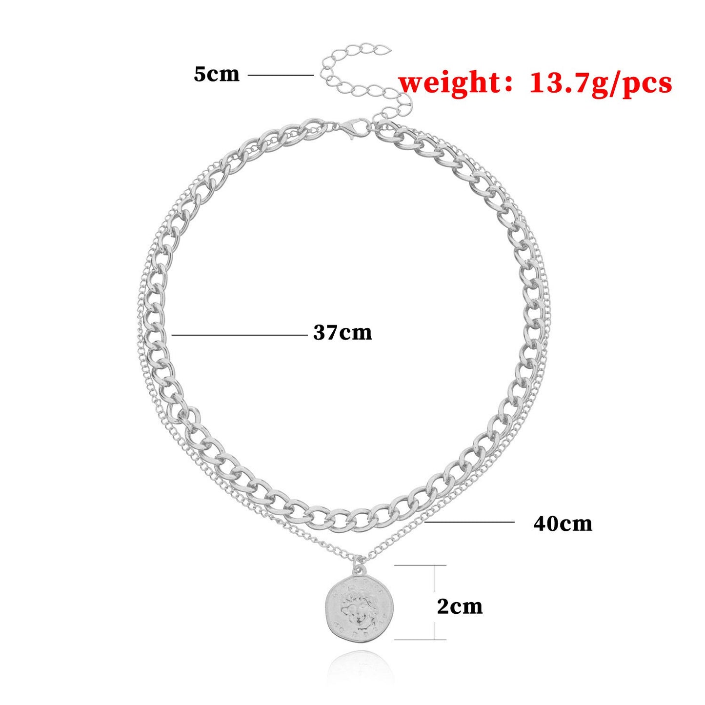 Jewelry Round Geometric Queen Head Pendant Necklace Female Fashion Simple Temperament Double Layer Necklace