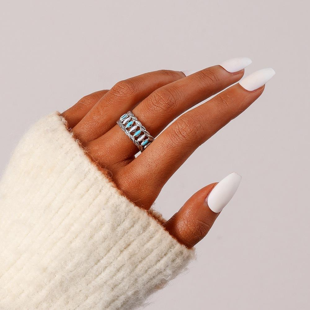 Classic geometric atmosphere women's stainless steel creative opening retro hollow adjustable ring