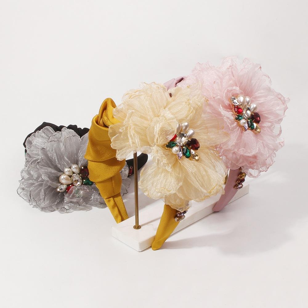 F3347 Popular court lady fabric headband imitation pearl flower ball exaggerated headband female