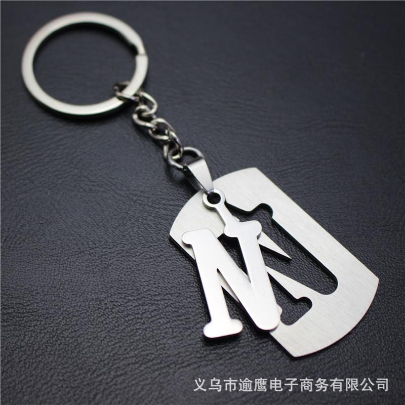 Stall 26 letters stainless steel tag car key chain key ring couple small gift pendant