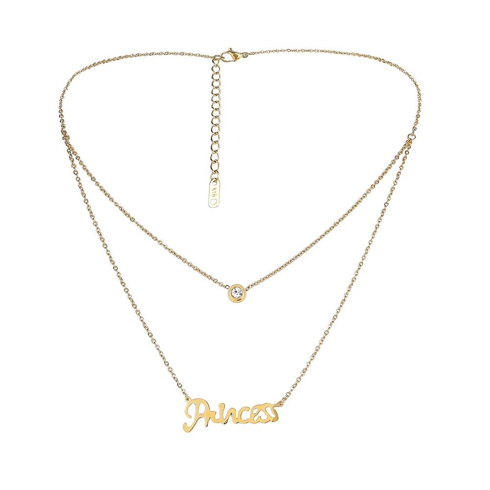 Stainless Steel Necklace Temperament Simple Design Letter Diamond Clavicle Chain Double Chain Necklace