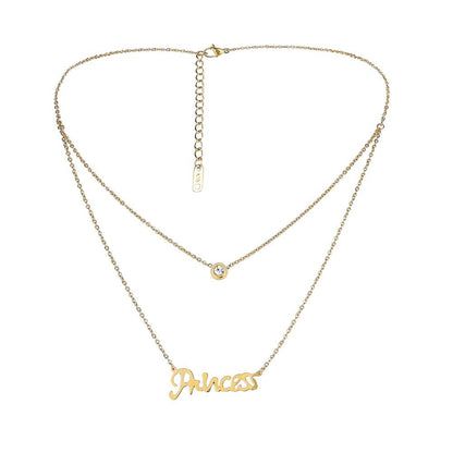 Stainless Steel Necklace Temperament Simple Design Letter Diamond Clavicle Chain Double Chain Necklace